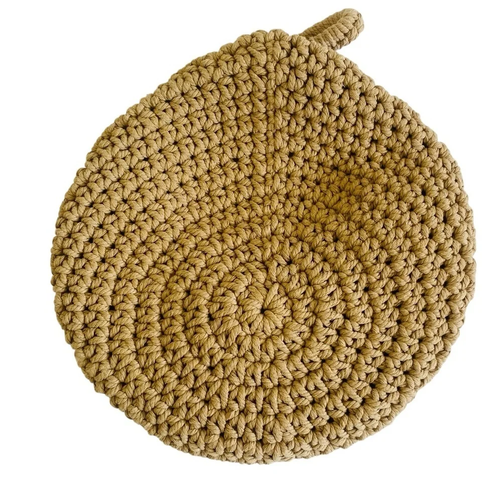 Hand Woven Crochet Boho Style Drop Hanging Fruit Basket Size 11” x 11”
